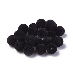 Flocky Acrylic Beads, Round, Black, 11~12mm, Hole: 2.2mm(OACR-L011-A-07)