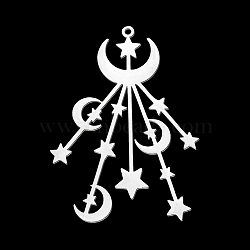 201 Stainless Steel Big Pendants, Laser Cut, Moon with Star, Stainless Steel Color, 53x36.5x1mm, Hole: 1.6mm(STAS-S105-LA355-1)