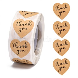 1 Inch Thank You Stickers, Self-Adhesive Kraft Paper Gift Tag Stickers, Adhesive Labels, Heart with Word Thank you, Tan, Heart: 25x25mm, 500pcs/roll(X-DIY-G021-13A)
