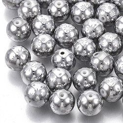 Christmas Electroplate Glass Beads, Round with Star Pattern, Platinum Plated, 10mm, Hole: 1.2mm(X-EGLA-R113-07B)