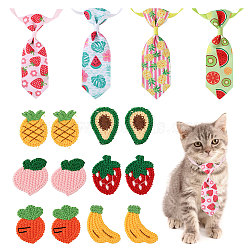 Fruit Theme Polyester Pet Ties & Crochet Appliques Sets, Pet Collars, with Plastic Adjuster Buckle, Mixed Patterns, Tie: 235~430mm, 4 colors, 1pc/color, 4pcs(AJEW-CA0003-85)