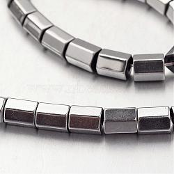Electroplate Non-magnetic Synthetic Hematite Bead Strands, Faceted, Column, Silver Plated, 6x4~5mm, Hole: 1mm, about 66pcs/strand, 15.7 inch(G-F300-38A-01)