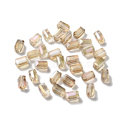 Electroplate Glass Beads, Full Rainbow Plated, Faceted, Cuboid, Beige, 8x4x4mm, Hole: 1mm(EGLA-J023-8x4mm-05)
