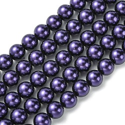 Eco-Friendly Glass Pearl Beads Strands, Grade A, Round, Dyed, Cotton Cord Threaded, Indigo, 10mm, Hole: 1.2~1.5mm, about 42pcs/strand, 15.7 inch(HY-A008-10mm-RB099)