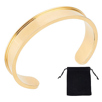 Stainless Steel Grooved Bangles, Cuff Bangle, for Gemstone, Leather Inlay Bangle Making, Real 18K Gold Plated, 1.2cm, Inner Diameter: 2x2-3/8 inch(5x6cm)