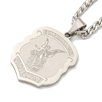 Saint Michael Archangel Pendant Necklaces, 304 Stainless SteeL Curb Chain Necklaces, Stainless Steel Color, 23.58 inch(59.9cm)