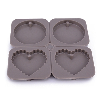 Heart & Flat Round Silicone Pendant Molds, Fondant Molds, for DIY Cake Decoration, Chocolate, Candy, UV Resin & Epoxy Resin Jewelry Making, Gray, 154x160x12mm