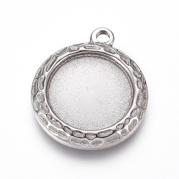 304 Stainless Steel Pendant Cabochon Settings, Flat Round, Stainless Steel Color, Tray: 16mm, 25.5x22x3mm, Hole: 2mm