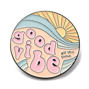Sun with Word Good Vibe All The Time Enamel Pin, Electrophoresis Black Zinc Alloy Brooch for Backpack Clothes, Colorful, 30.5x1.8mm