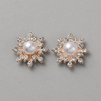 Alloy Rhinestone Cabochons, with Plastic Imitation Pearl, Flower, Golden, 16x7mm