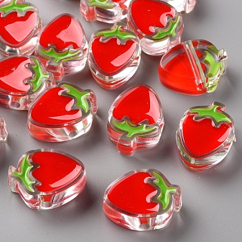 Transparent Enamel Acrylic Beads, Strawberry, Red, 25.5x19x9mm, Hole: 3.5mm