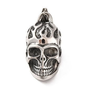 316 Surgical Stainless Steel Pendants, Skull Charms, Antique Silver, 43x23x29mm, Hole: 9x4mm