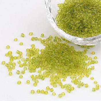 12/0 Glass Seed Beads, Transparent, Round, Green Yellow, 2mm, Hole: 1mm, about 3100pcs/50g