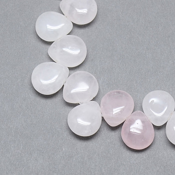 Natural Rose Quartz Gemstone Beads Strands, Top Drilled Beads, Teardrop, 12x9~10x5~6mm, Hole: 1mm, about 33pcs/strand, 9.84 inch