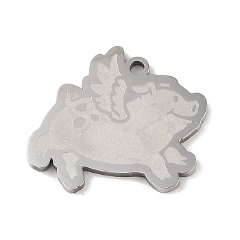 304 Stainless Steel Pendants, Pig with Wing Charm, Stainless Steel Color, 20x22.5x1.5mm, Hole: 1mm