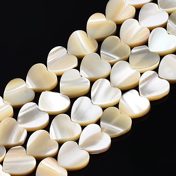 Natural Trochid Shell/Trochus Shell Bead Strands, Heart, 8x8x2mm, Hole: 0.8mm, about 52~53pcs/strand, 15.24 inch~15.55 inch(38.7~39.5cm)
