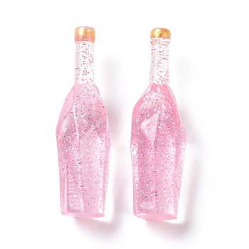Dummy Bottle Transparent Resin Cabochon, with Glitter Powder, Pink, 41.5x12.5x12.5mm