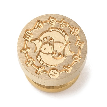 Golden Plated Round Shaped Wax Seal Brass Stamp Head, for Wax Seal Stamp, Constellation, Pisces, 15x14mm, Hole: 7mm