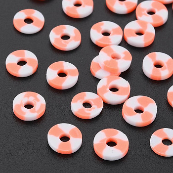 Handmade Two Tone Polymer Clay Beads, Heishi Beads, Disc/Flat Round, Light Salmon, 6x0.5mm, Hole: 1.8mm, about 22000~25000pcs/1000g