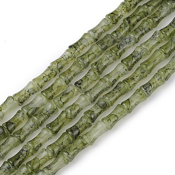 Baking Varnish Glass Beads Strand, Bamboo Stick, Olive Drab, 12x6.5mm, Hole: 1.4mm, about 65~66pcs/strand, 30.71''(78cm)