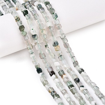 Natural Moss Agate Beads Strands, Faceted Table Cut Cube, Azure, 3~3.5x3.5~4x3~3.5mm, Hole: 0.8mm, about 92~111pcs/strand, 12.24~14.92''(31.1~37.3cm)