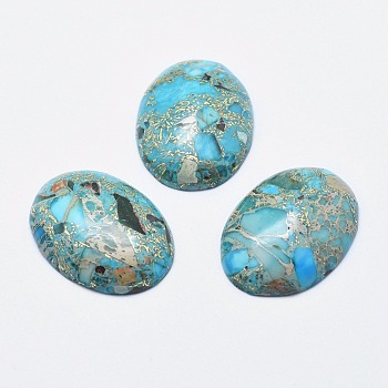 Kyanite/Cyanite/Disthene Cabochons, with Gold Line, Flat Oval, 30x22x6mm