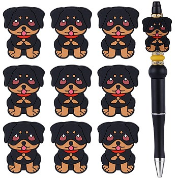 10Pcs Food Grade Eco-Friendly Silicone Focal Beads, Dog, 30x24x7.5mm, Hole: 2mm
