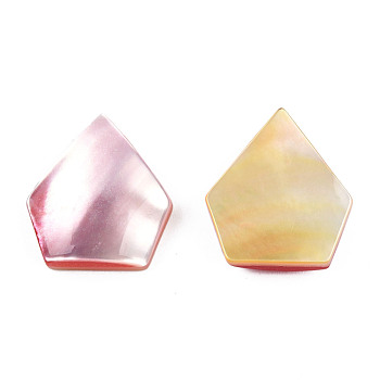 Natural Turbo Cornulus/Top Shells Cabochons, with Acrylic and Yellow Shell, Diamond Shape, Pink, 18.5x16.5x4.5~5.5mm