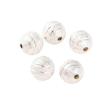 Rack Plating Brass Beads, Long-Lasting Plated, Lead Free & Cadmium Free, Textured with Round, Silver, 8mm, Hole: 2mm