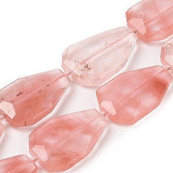 Cherry Quartz Glass Beads Strands, Faceted Teardrop, 36~40x24~26x9.5~10.5mm, Hole: 2mm, about 9pcs/strand, 14.96''(38cm)