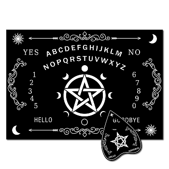 Pendulum Dowsing Divination Board Set, Wooden Spirit Board Black Talking Board Game for Spirit Hunt Birthday Party Supplies with Planchette, Star Pattern, 300x210x5mm, 2pcs/set