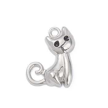 Plated Alloy Enamel Pendants, Cat Charms, Silver, 20x15x4mm, Hole: 1.8mm