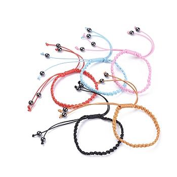 Adjustable Waxed Polyester Braided Cord Bracelets, with Non-Magnetic Synthetic Hematite Beads, Mixed Color, 2-1/4 inch(5.75cm)