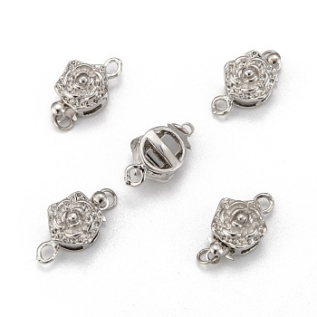 Platinum Plated Brass Box Clasps, Flower, 10mm wide, 15mm long, hole: 1~2mm