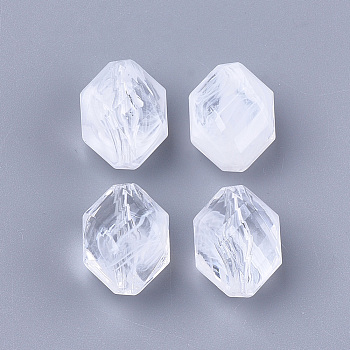 Acrylic Beads, Imitation Gemstone, Faceted, Oval, Clear & White, 18.5x13.5x11mm, Hole: 1.8mm, about 307pcs/500g