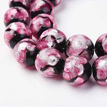 Handmade Silver Foil Glass Beads, Round, Purple, 12mm, Hole: 1mm, about 33pc/strand, 15.43 inch(39.2cm)