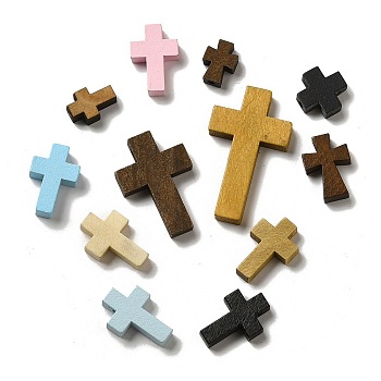 Wood Pendants, Cross, Mixed Color, 13.5~42x10~24.5x5mm, Hole: 2mm