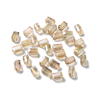 Electroplate Glass Beads, Full Rainbow Plated, Faceted, Cuboid, Beige, 8x4x4mm, Hole: 1mm