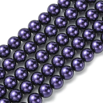 Eco-Friendly Glass Pearl Beads Strands, Grade A, Round, Dyed, Cotton Cord Threaded, Indigo, 10mm, Hole: 1.2~1.5mm, about 42pcs/strand, 15.7 inch
