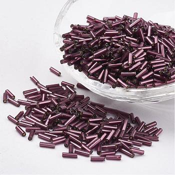 Glass Bugle Beads, Silver Lined, Saddle Brown, 12x2mm, Hole: 0.5mm, about 5000pcs/bag
