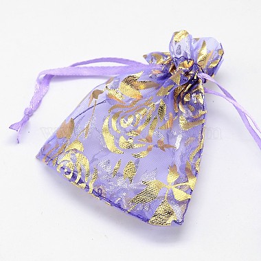 Gold Stamping Rose Flower Rectangle Organza Gift Bags(OP-L006A-01)-2
