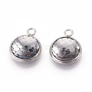 Stainless Steel Color LightGrey Flat Round Stainless Steel+Resin Pendants