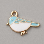Alloy Enamel Pendants, Light Gold, Bird Charm, Pale Turquoise, 15x19x2mm, Hole: 1.8mm, 10pcs/bag(ENAM-WH0065-30LG-03)