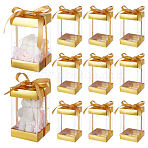 10Pcs Rectangle Clear Plastic Gift Packing Boxes with Paper Top and Bottom, Visible Window Cases with Polyester Ribbon, Gold, 8.3x8.3x14.5cm(CON-WH0099-96B)