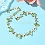Horse Eye Brass Glass & Cubic Zirconia Link Bracelets, Nickel Free, Real 18K Gold Plated, 6-3/4 inch(17cm)(BJEW-D378-02G)