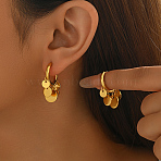 Stainless Steel Flat Round Chandelier Earrings, Real 18K Gold Plated, 6~10mm(JB5555)
