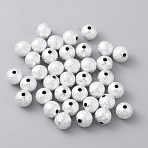 Opaque Acrylic Beads, Textured Round, Silver, 10mm, Hole: 2.5mm, 50pcs/bag(SACR-WH0008-016C-02)