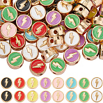 96Pcs 8 Colors Alloy Enamel Beads, Flat Round with Lightning Bolt, Light Gold, Mixed Color, 8x4.5mm, Hole: 1.8mm, 12pcs/color(FIND-SC0014-52)
