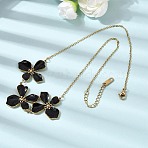 304 Stainless Steel Enamel Black Flower Bib Necklaces for Women, Golden, 16.18 inch(41.1cm)(NJEW-P352-01G)