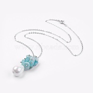 Natural Amazonite Pendant Necklaces, with Teardrop Shell Pearl Beads, Brass Ball Head pins, 304 Stainless Steel Jump Rings, Iron Head pins and Brass Cable Chains, 17.9 inch(45.7cm), Pendant: 34~35x13mm(NJEW-JN02252-03)